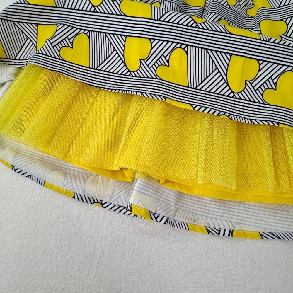 Strapless Heart Print Mini Dress Yellow Black White Whimsical Coquette Sz S NWT - Picture 11 of 13